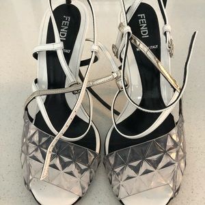 White fendi heels Sandle with metal heel